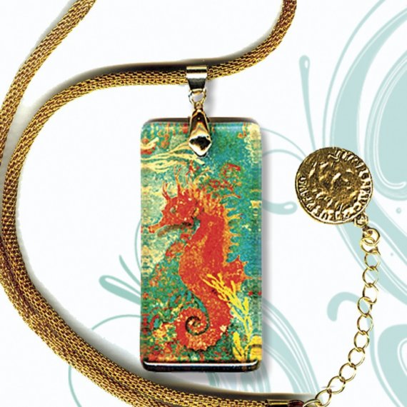 Treasure Seahorse Necklace - AquaForms SHIMMERZ - Reversible Prima Glass Art by tzaddishop