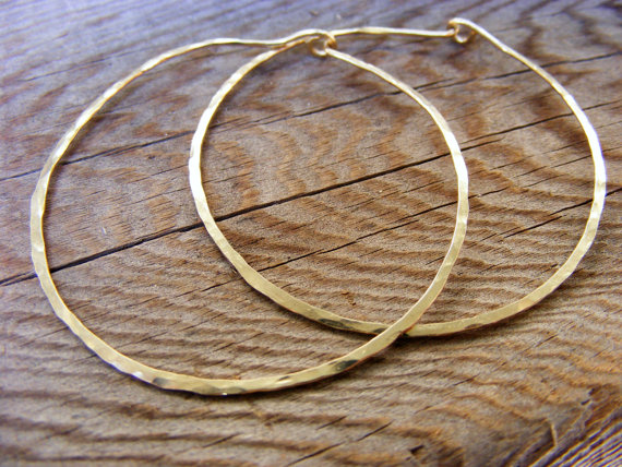 Gold Hoops, Skinny, Slim, Thin Hammered Hoop, Simple Light Everyday Wear 14kt Gold Filled Hoops Earring by HelenesDreams