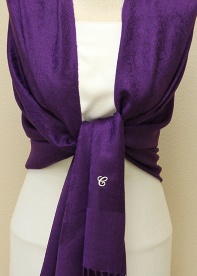 Purple paisley shawl pashmina scarf bridal bridesmaid gifts monogrammed gifts by ClassyWedding