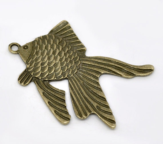 Fish Pendant Goldfish, Tropical Fish, Antique Bronze Tone Pendant by RubisArtAndMore