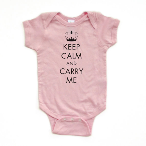 Keep Calm and Carry ME - Black Design on Light Pink or White Short Sleeve Baby Bodysuit by apericots