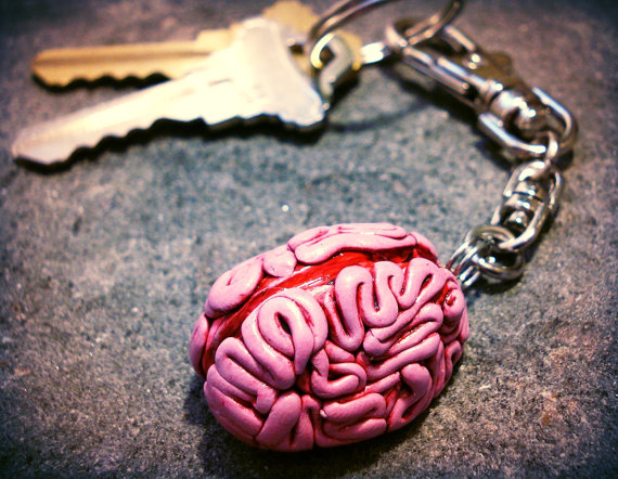Realistic Sculpted Brain Keychain by Gearbunny