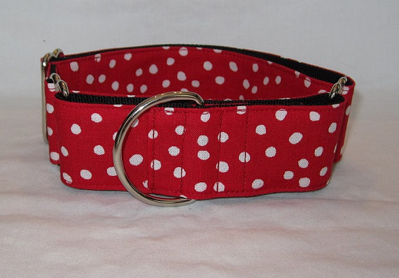 Red and White Polka Dot Martingale Dog Collar - 1.5 Inch by Jacqpot