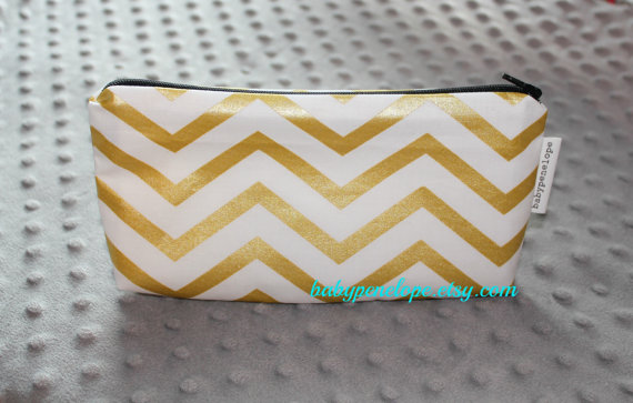 Pencil Case / Cosmetic Bag / Gadget Case - Chevron - Gold and black by babypenelope