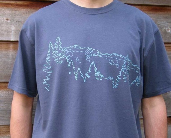 Mens T shirt - Organic Cotton with Mountain Ridge - Blue ML Xl 2Xl by Uzura