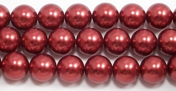 12mm Red Glass Pearls (35) by DeezTreasures