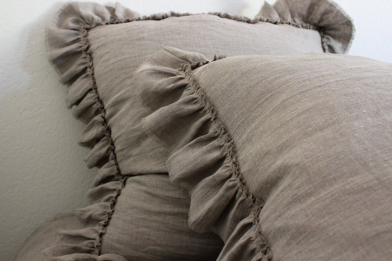 LILY ...... Square shams (set of 3) ... 100% Linen with frayed ruffle by debbiesporch