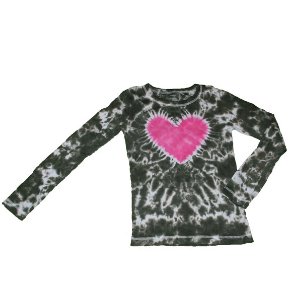 Tie Dye Shirt in Camoflage with a Hot Pink Heart Tie by SparklePigDesigns