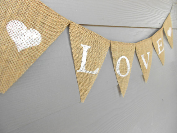 LOVE Burlap Banner with Hearts- Wedding Banner, Love Banner by IsabooDesigns