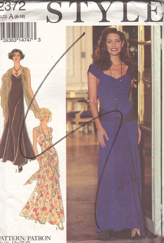 Sewing Pattern Retro Womans 1993 size A 6-16 Style 2372 Misses Evening Dress panelled lower back shoulder straps scarf by Txalteredart2