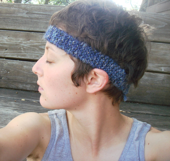 lovely sparkling blue wool knit headband / magical hippie fantasy crown circlet by bitsandblurbs