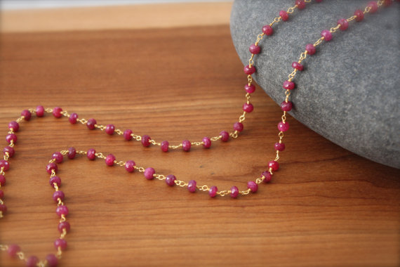 July Birthstone Ruby Long Necklace- Gold Filled by Yania Creations Jewelry by YaniaCreations