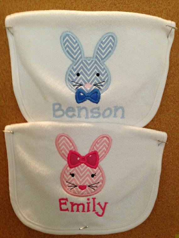 Easter Bunny Bib Personalized Monogrammed Easter Basket Gift by SixIsEnough