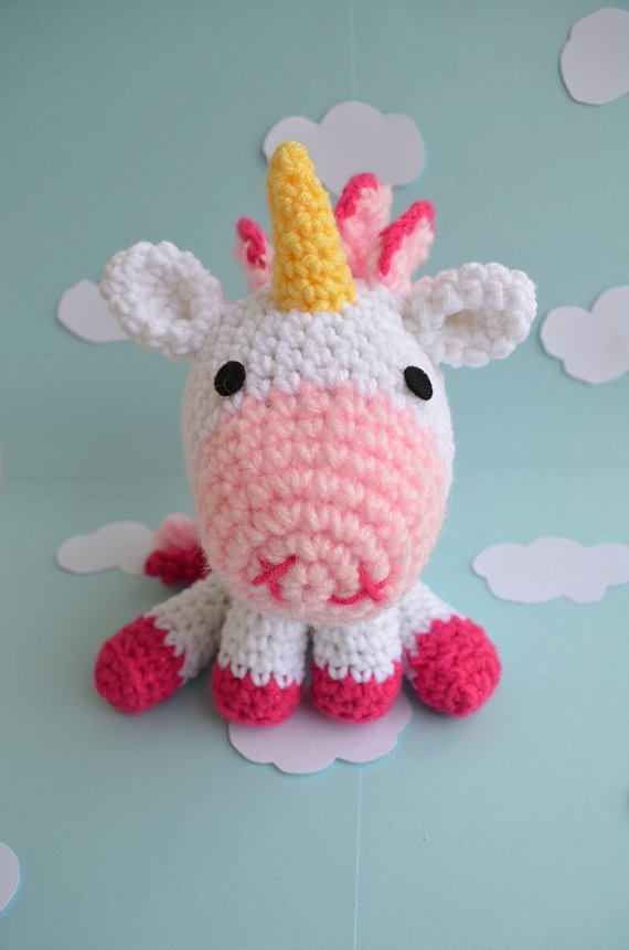Pink Unicorn Plush Amigurumi Doll Crochet Fantasy by amiamour