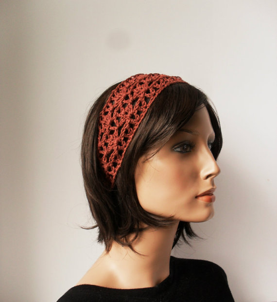 Bohemian Lacy Hemp Headband in Terracotta Hairband accessory Lace dew rag kerchief Ready to Ship by TheArtofZenCrochet