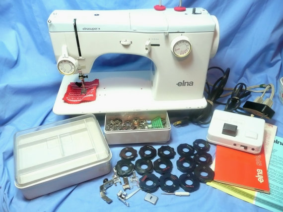 Elna Super 64 Sewing Machine with Accessories, Flat Bed by yesteryearshome