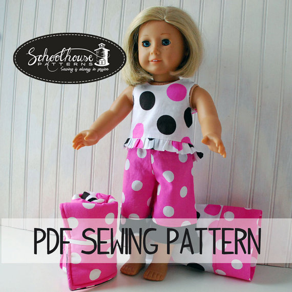 18 & quot; american girl sewing pattern doll pajama pants - shirt - pillow & case - sleeping bag combo - PDF INSTANT DOWNLOAD by SchoolhousePatterns