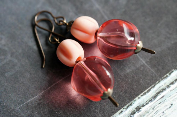 Bead Soup Jewelry - Peach Earrings - Pink Chunky Earrings - Drop Earrings - Ball Room Earrings by BeadSoupJewelry