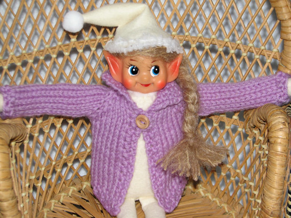 Elf Sweater - Elf Accessories Hand Knit in Christmas Purple Lilac / Lavender Wool - RTG by DollysFavorite1