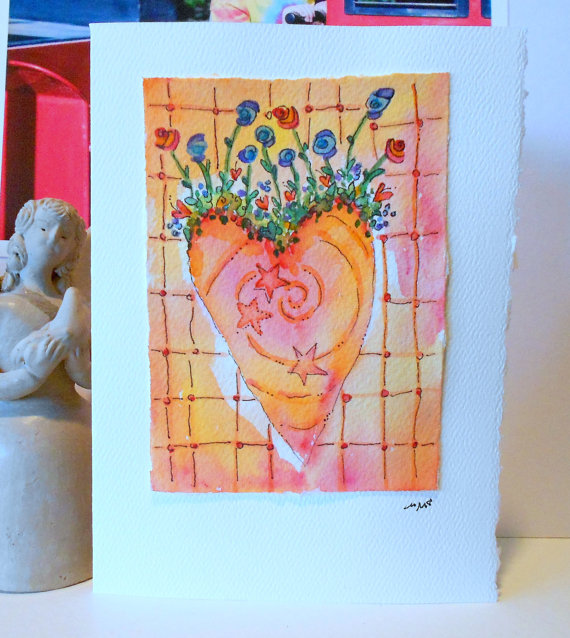 Heart Garden Blooming & quot; Big Card & quot; 5x7 Watercolor Original betrueoriginals by betrueoriginals