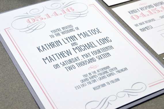 Swirl Wedding Invitation Suite - Romantic Wedding Invitations - Gray and Blush Wedding Pocket Folder Set - Modern Wedding Invites Elegant by RunkPockDesigns
