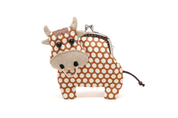 Little chocolate brown cow clutch purse by misala