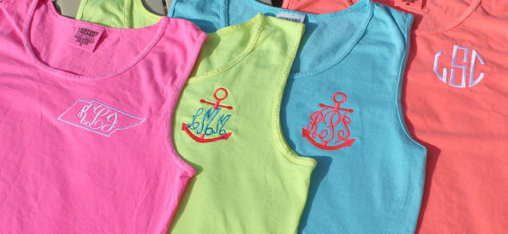 Monogram Tank Top Personalized Swim Suit Cover Neon Colors Sorority Monogram Greek Life by Bloomingdeals