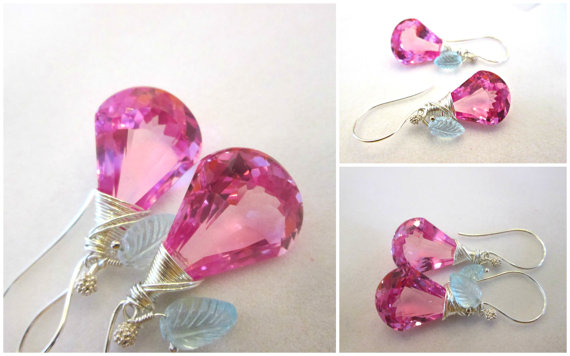 SALE ... Pink Topaz Gemstone Earrings ... Gorgeous Wire Wrapped Pink Topaz Stones In Sterling Silver ... Dangle ... Drop ... Rapturous by sharrona