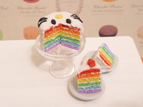 Miniature Dollhouse Hello Kitty Frosted Rainbow Cake by MinnieKitchen