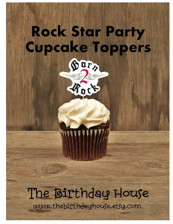 Rock Star Party - Set of 12 Born to Rock Cupcake Toppers by The Birthday House by TheBirthdayHouse
