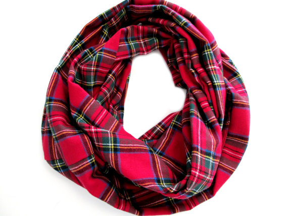 Infinity scarf red plaid flannel scarf tartan plaid scarf winter accessory by gillionmillion