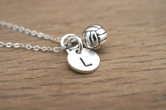 VOLLEYBALL NECKLACE, STERLING Silver Volleyball Necklace, Personalized Sports Jewelry, Sterling Silver Initial Necklace by Cheydrea by Cheydrea