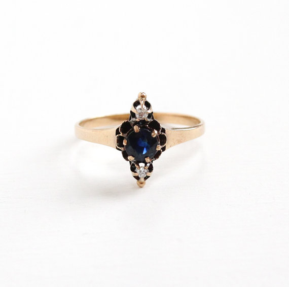 RESERVED, SOLD to K via Layaway, 2nd Payment - Antique Victorian 10k Rose Gold Sapphire & Diamond Ring - Size 8 Dark Blue Gem Fine Jewelry by MaejeanVintage