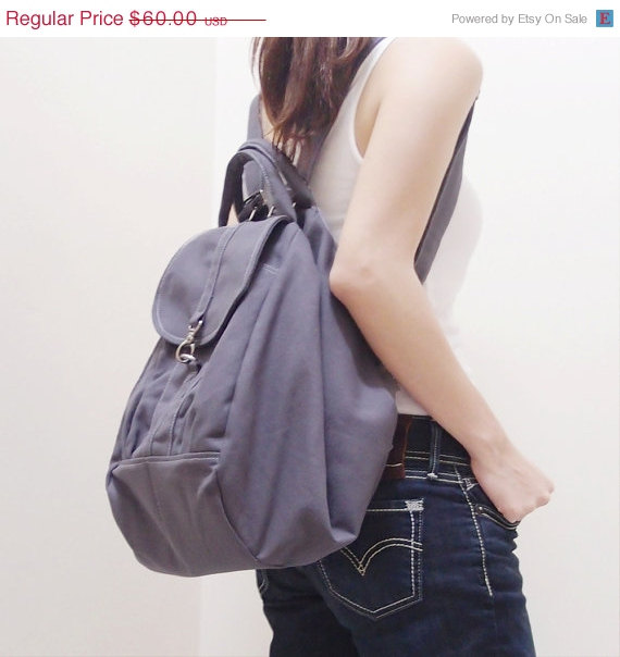 VALENTINES DAY SALE Handmade Women Handbag, Gift Ideas for Her, Backpack, Hobo, Rucksack, Shoulder Bag, Diapers Bag - Essential in Gray by Kinies