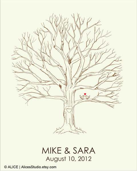 Canvas Wedding Tree Guest Book Hand Drawn Fingerprint Tree