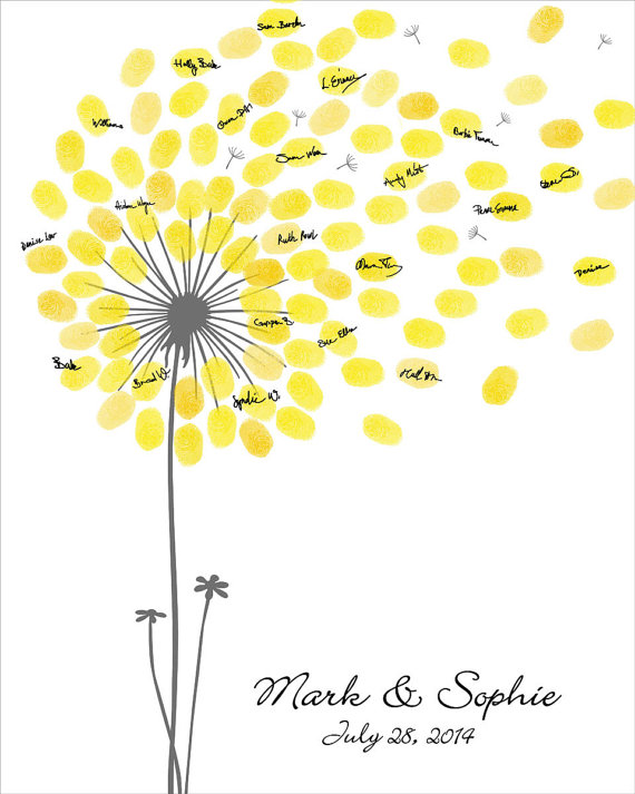 Wedding Guest Book Dandelion Fingerprint Anniversary Poster Baby