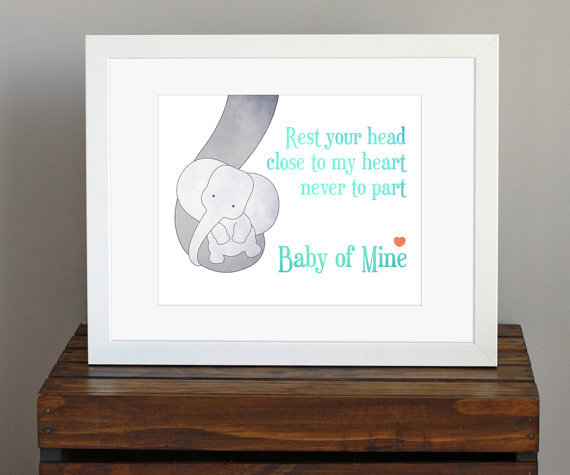 Baby Elephant Sweet Nursery Decor Aqua And Gray Colors