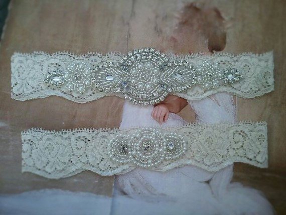 Sale Wedding Garter Set Pearl And Rhinestone Garter Set On A