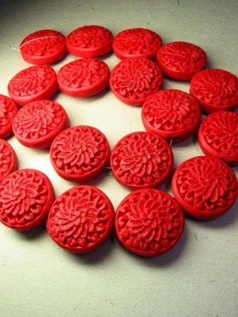 Cinnabar flower discs 4 P by beadsws