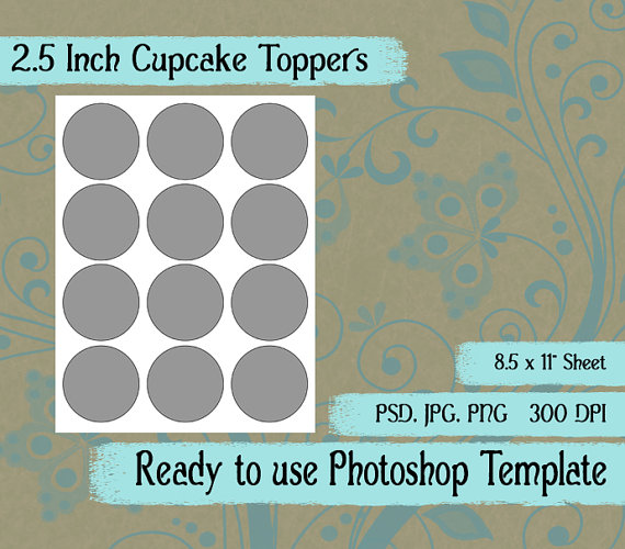 Scrapbook Digital Collage Photoshop Template 2 5 inch Cupcake Topper