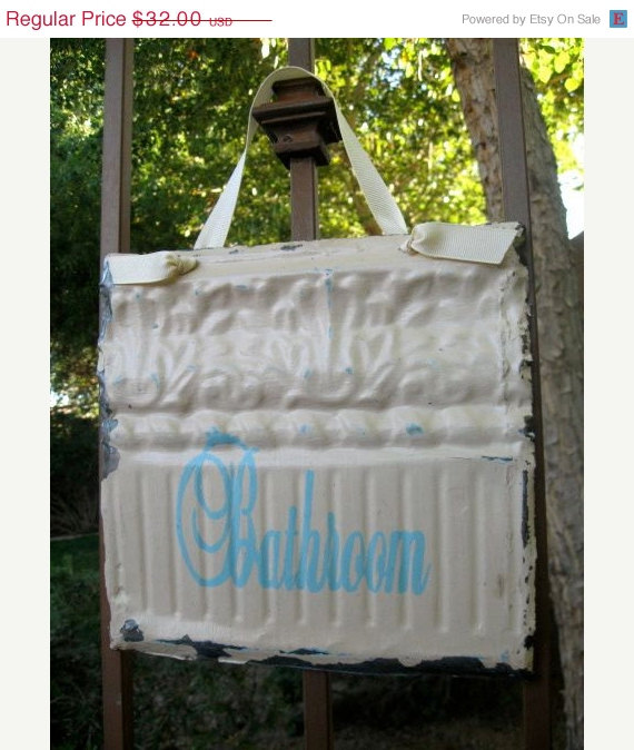 On Sale Bathroom Sign Made With Antique Ceiling Tin Tile