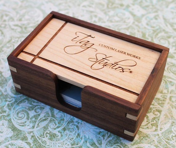 Custom Wood Business Card Box, Solid Hardwoods by iTagStudios