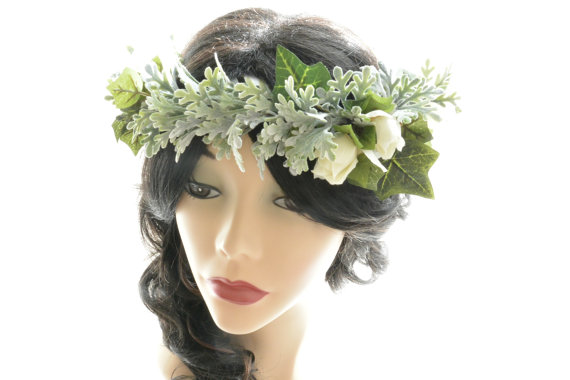 Wedding Head Piece Ivory Rose Flower Crown Bridal Hair