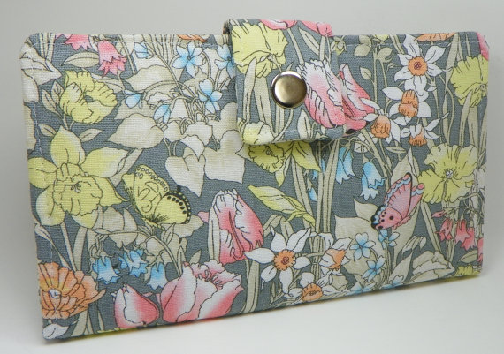Butterfly garden pastel floral Handmade Long Wallet BiFold Clutch ...